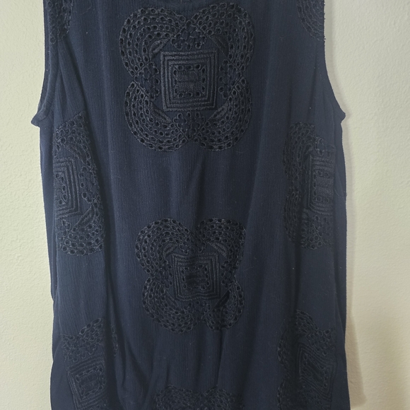 Daniel Rainn Navy Blue Sleeveless Embroidered Boho Tank Top Size Petite Small - Picture 3 of 7